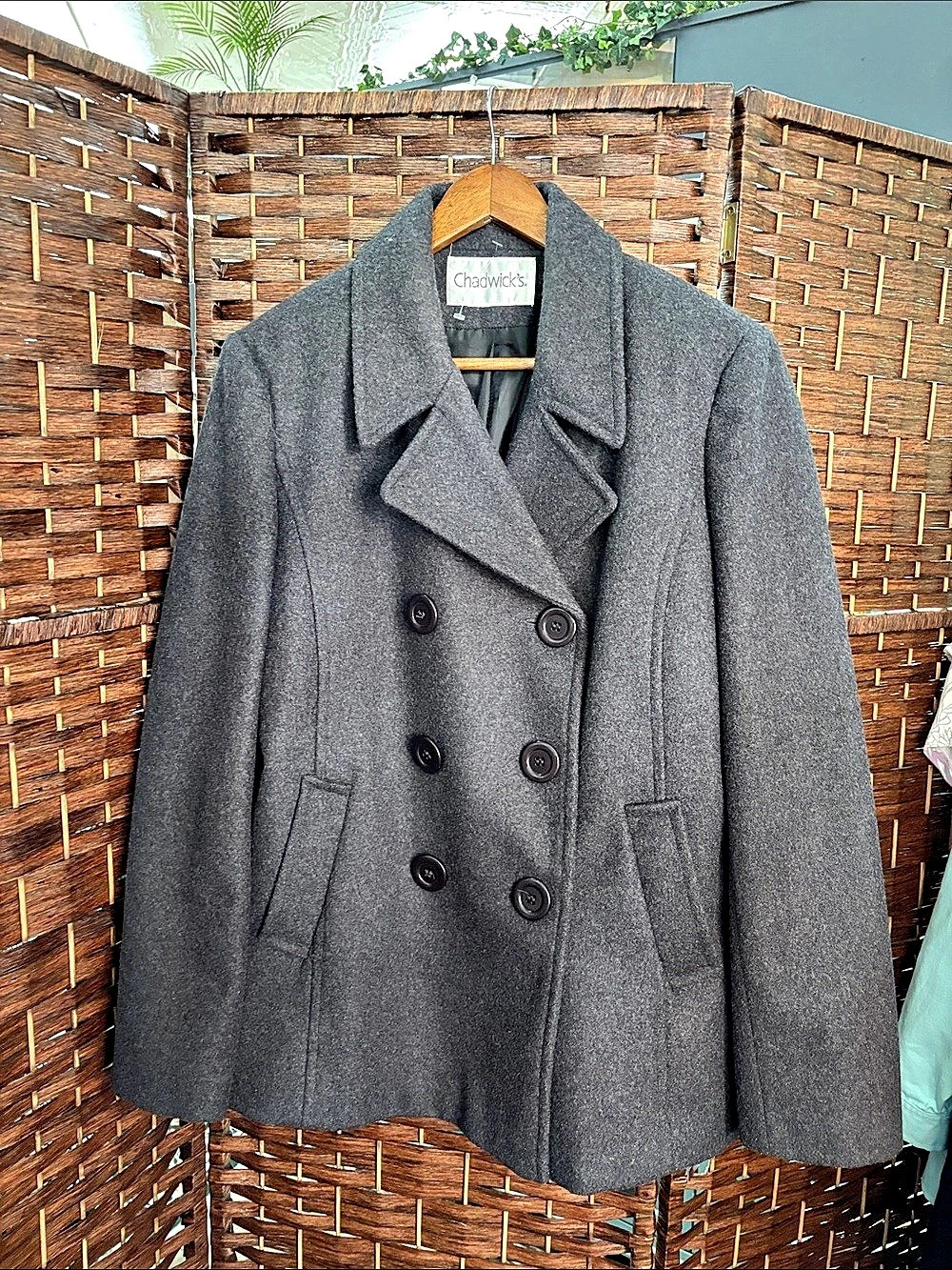Vintage Chadwick's Double-Breasted Wool Blend Pea Coat Women's Gray